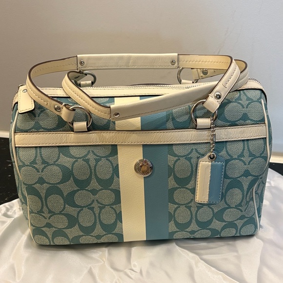 Coach Teal and Cream Signature Satchel - Picture 1 of 8